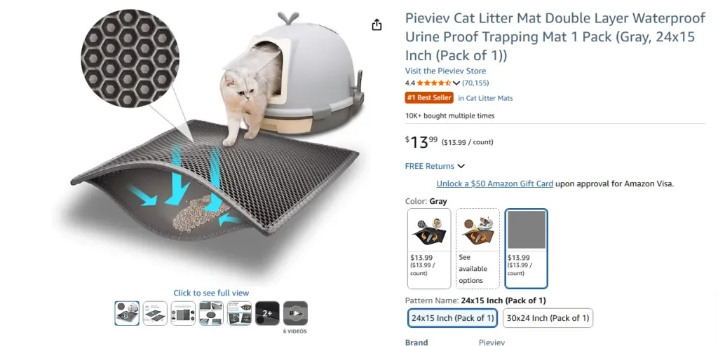 Pieviev Cat Litter Mat Double Layer Waterproof Urine Proof Trapping Mat