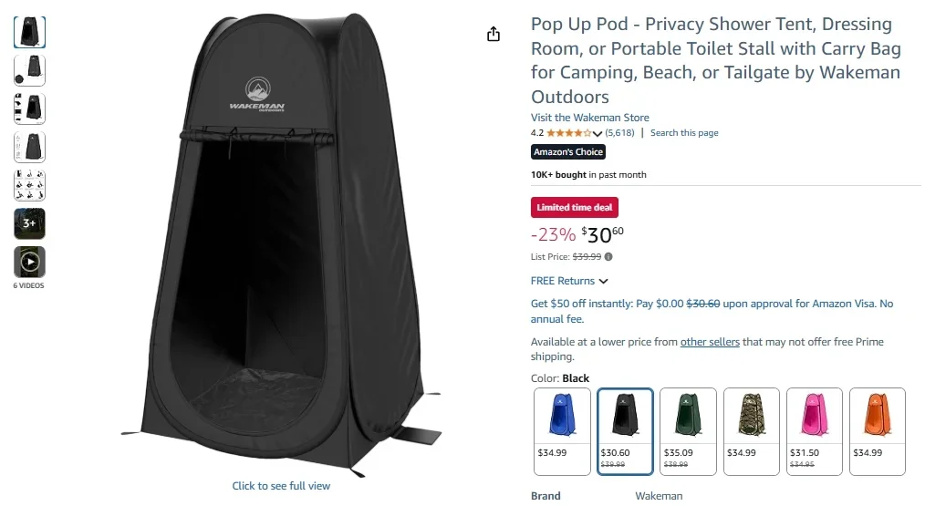 Pop Up Pod - Privacy Shower Tent by Wakeman Outdoors