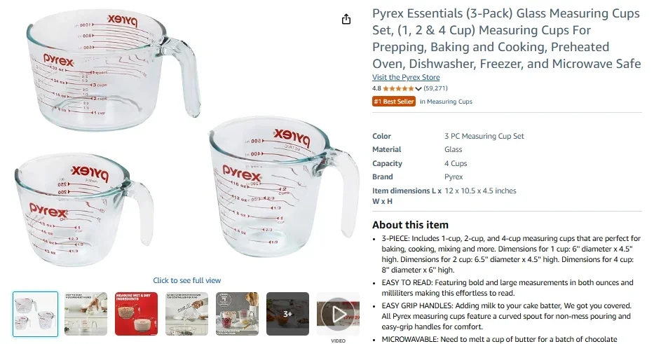 Ensemble de tasses à mesurer en verre Pyrex (3 pièces)