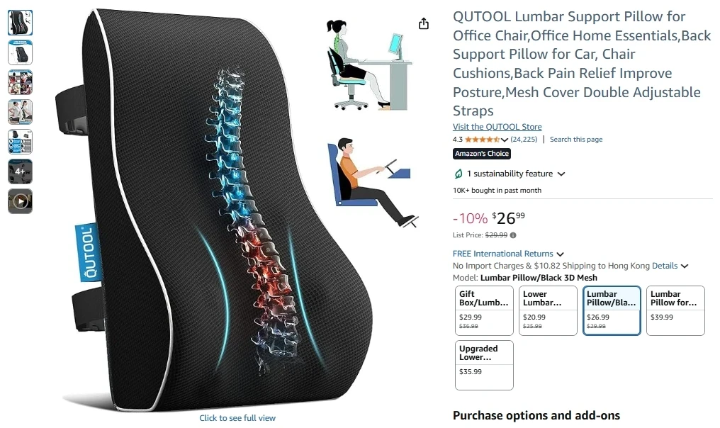 QUTOOL Lumbar Support Pillow