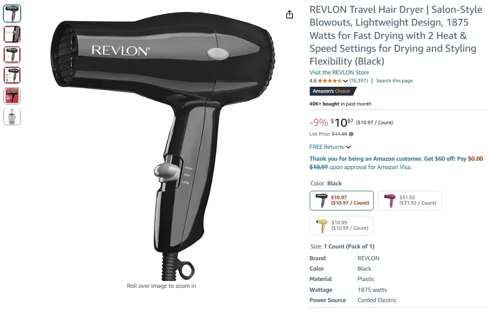 REVLON Travel Hair Dryer