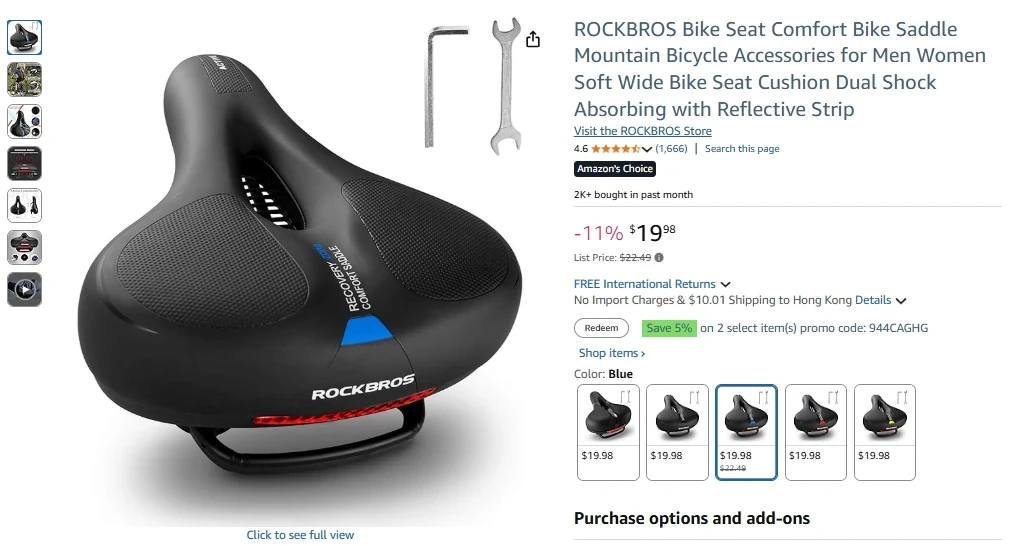 ROCKBROS Comfortable Bike Seat – Waterproof Saddle with Reflective Strip for MTB and Road Bikes