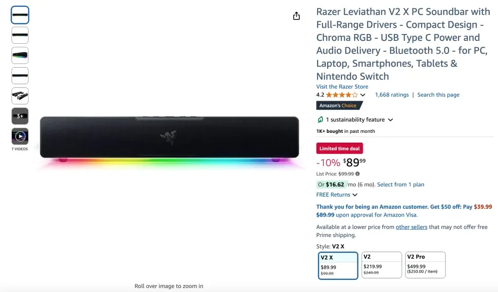 Barra de sonido para PC Razer Leviathan V2 X