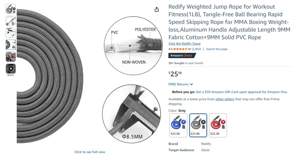 Redify Weighted Jump Rope for Workout Fitness (1LB)