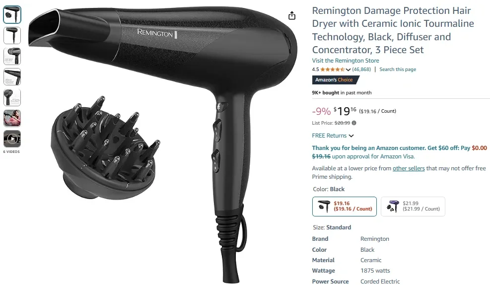 Remington Damage Protection Hair Dryer with Ceramic