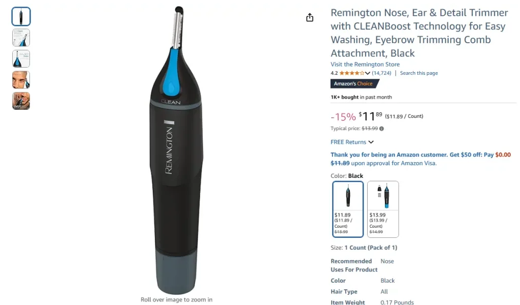Recortadora de nariz, orejas y detalles Remington NE3855 con tecnología CLEANBoost