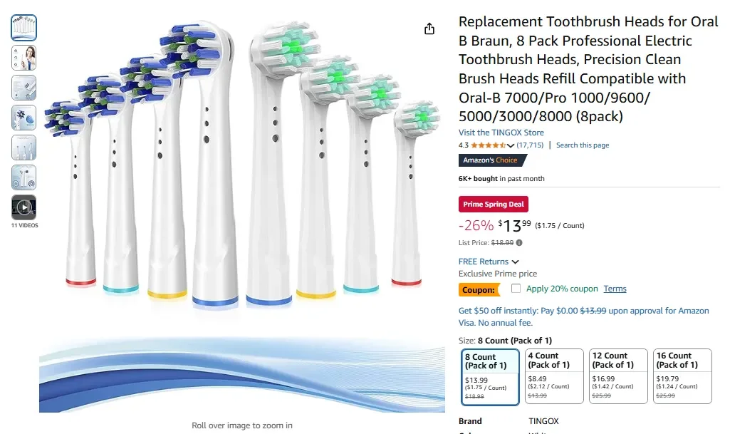 Ersatz-Zahnbürstenköpfe für Oral B Braun (8er-Pack, generisch)