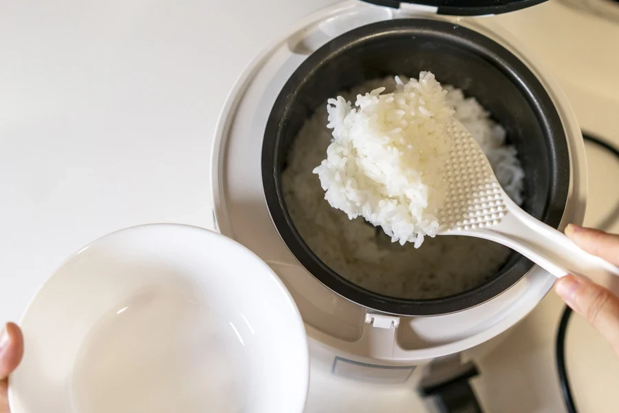 Rice in a rice cooker