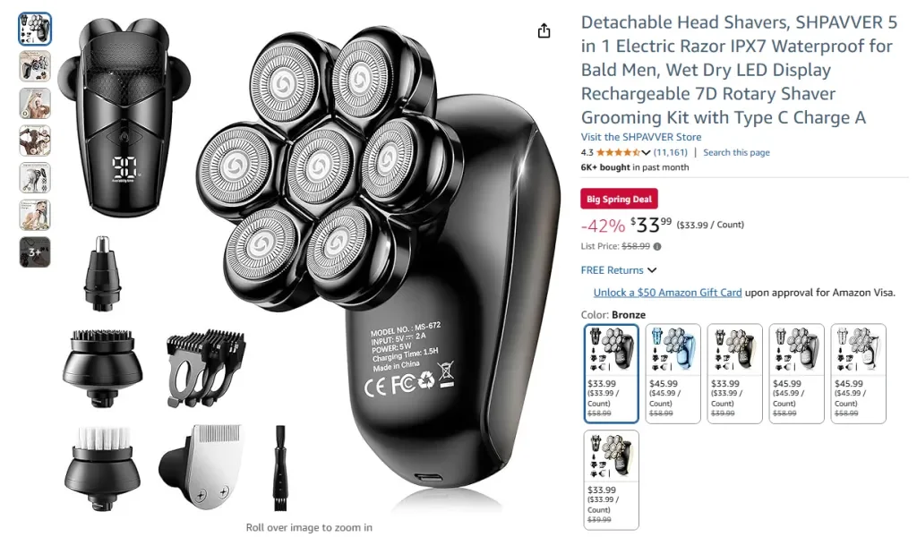 SHPAVVER 5-in-1 Elektrorasierer mit abnehmbarem Kopf