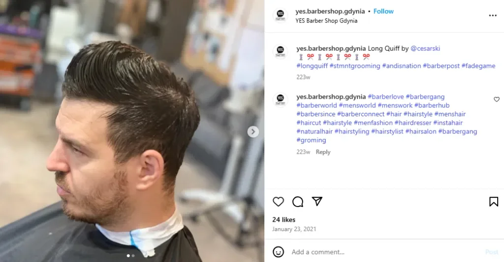 Screenshot of a man getting a long quiff haircut