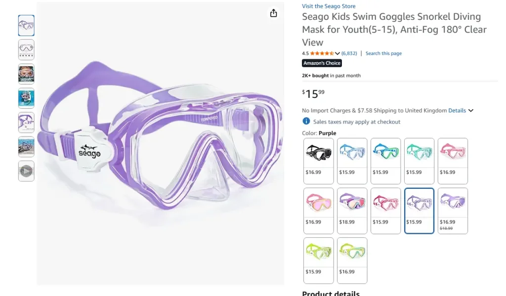Gafas de natación para niños Seago Máscara de buceo con esnórquel