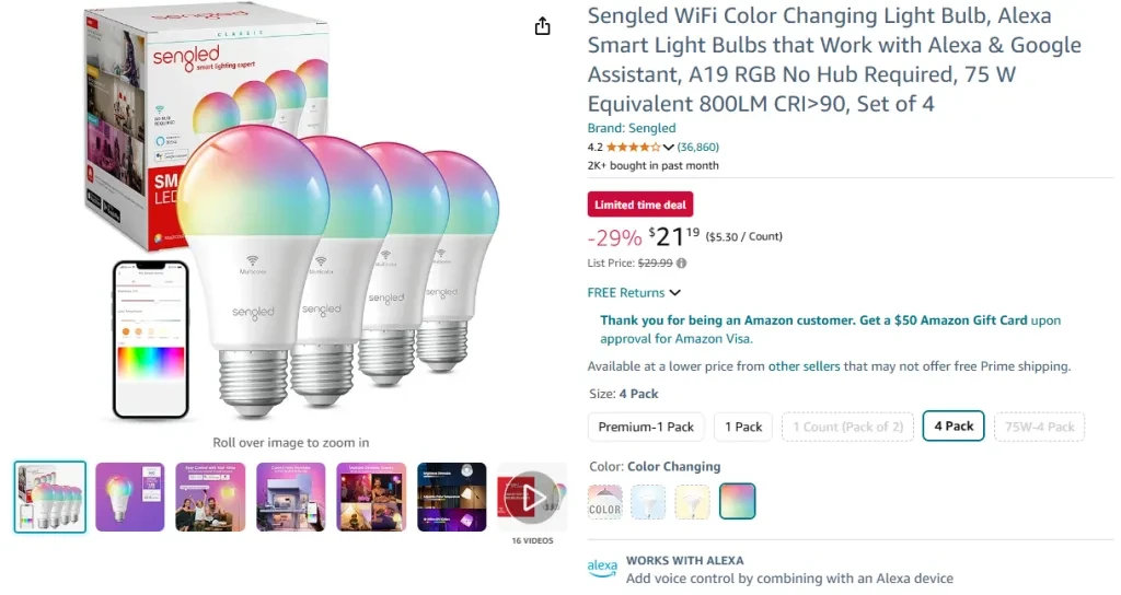 Sengled WiFi Color Changing Light Bulb