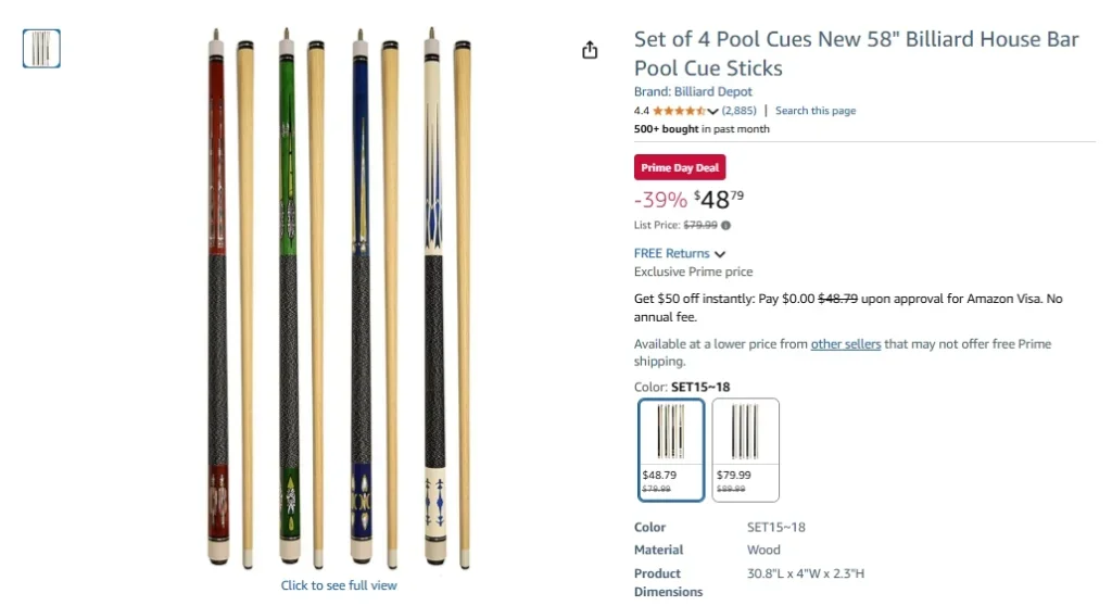 Juego de 4 tacos de billar nuevos Billiard House Bar 58 de Billiard Depot