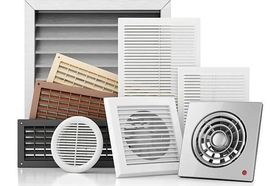 Набор вентиляционных решеток, изолированных на белом фоне 3D