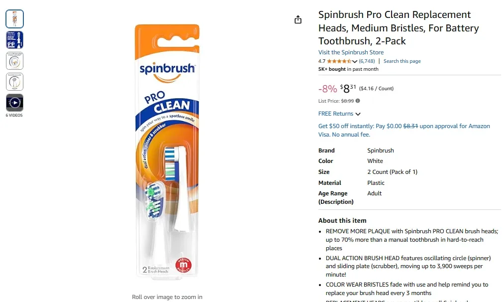 Spinbrush Pro Clean Ersatzköpfe, mittlere Borsten