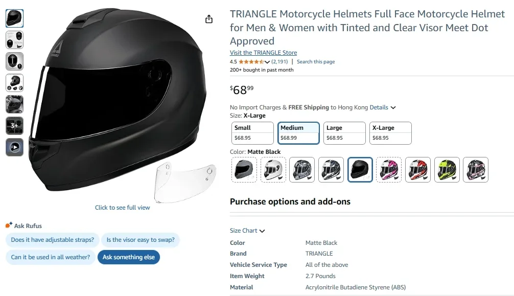 Casque moto intégral TRIANGLE pour homme et femme – Noir mat