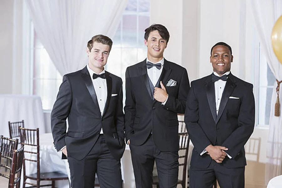 Three young men with different hair types