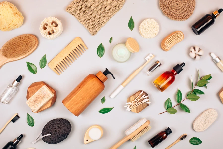 Top view of different personal care products