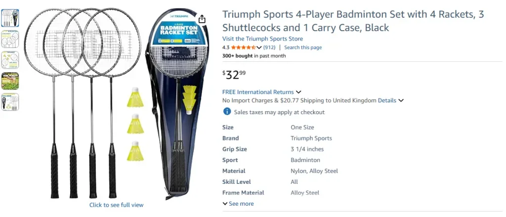 Triumph Sports 4-Player Badminton Set