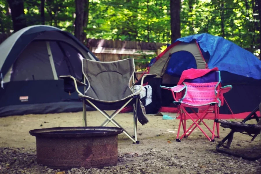Two Pink and Gray Camping Chairs
