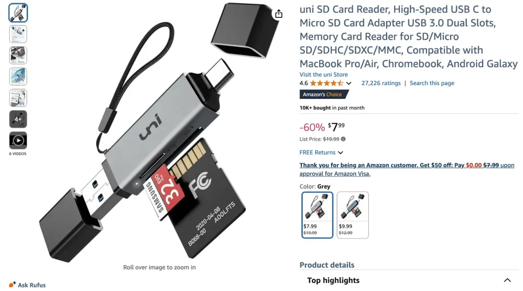 Lector de tarjetas Uni SD, adaptador de tarjeta USB C a micro SD de alta velocidad USB 3.0