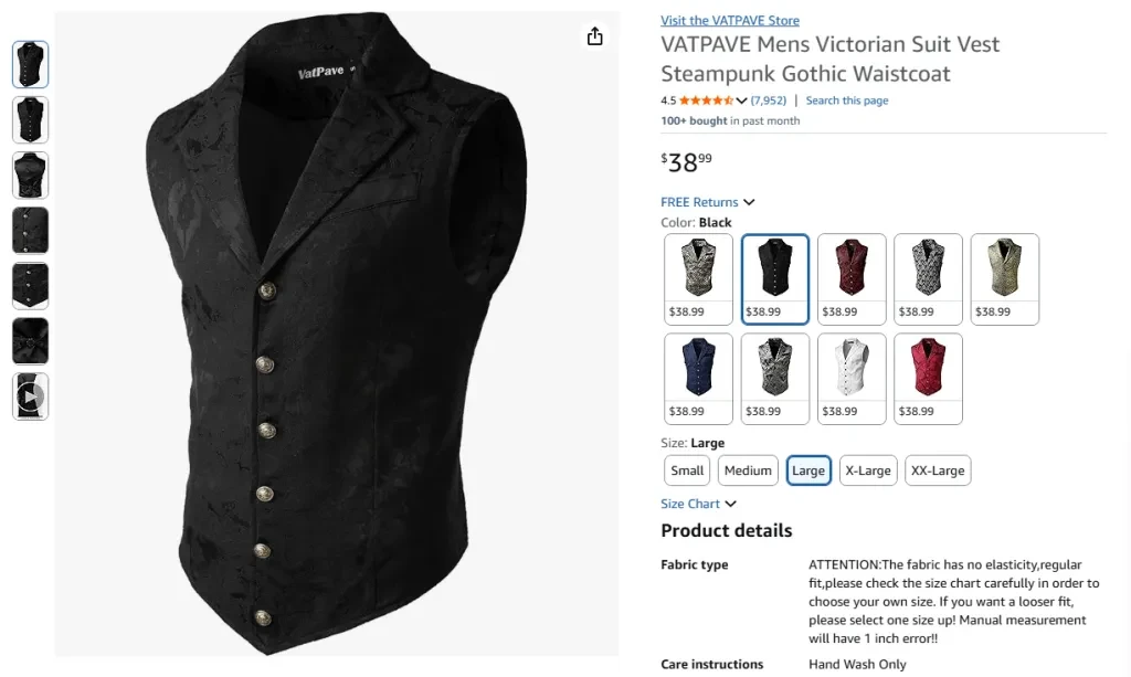 VATPAVE Men's Victorian Suit Vest Steampunk Gothic Waistcoat