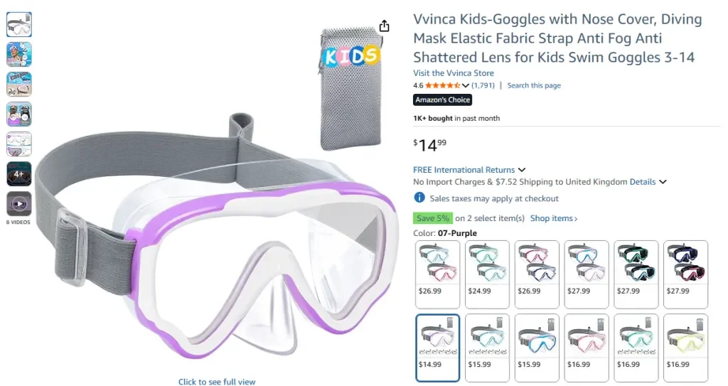 Gafas protectoras para niños Vvinca con protector nasal