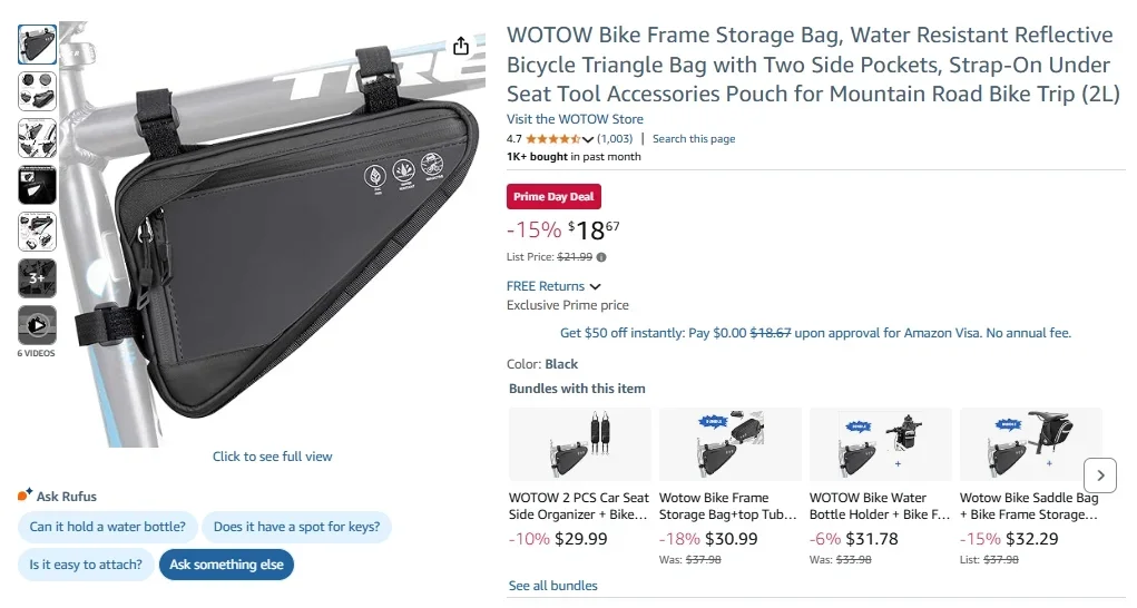 WOTOW Bike Frame Storage Bag – 2L Reflective Triangle Pouch