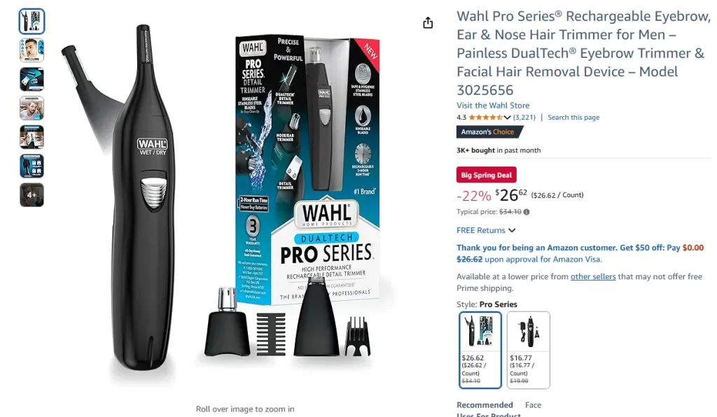 Recortador de vello de cejas, orejas y nariz recargable Wahl Pro Series®