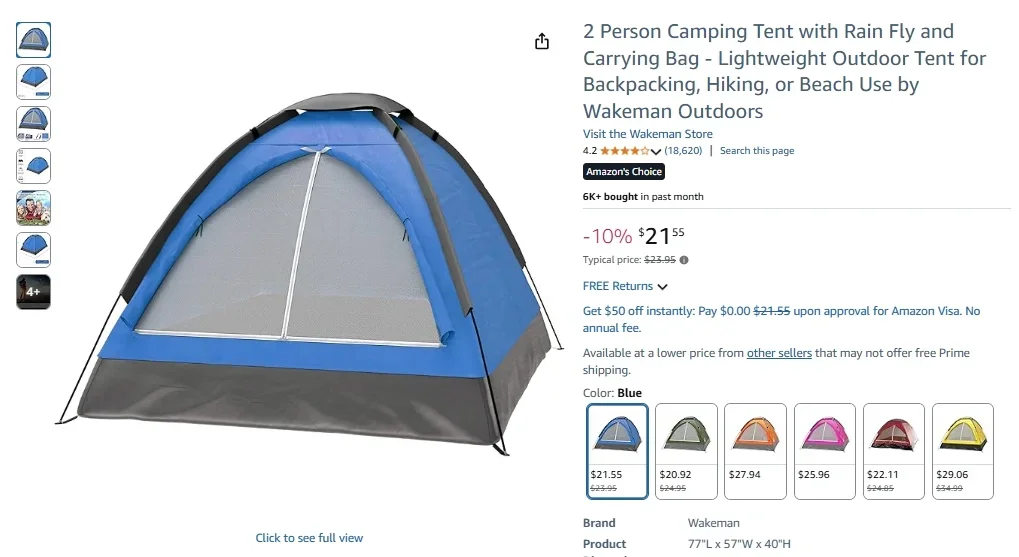 Wakeman Outdoors 2-Person Camping Tent