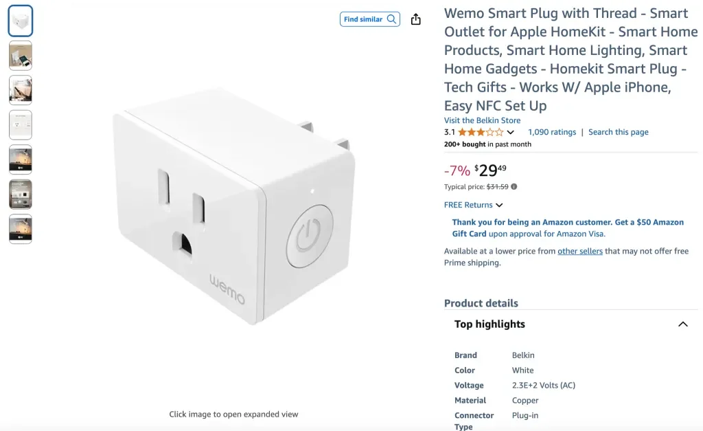 Enchufe inteligente Wemo con rosca (exclusivo de Apple HomeKit)
