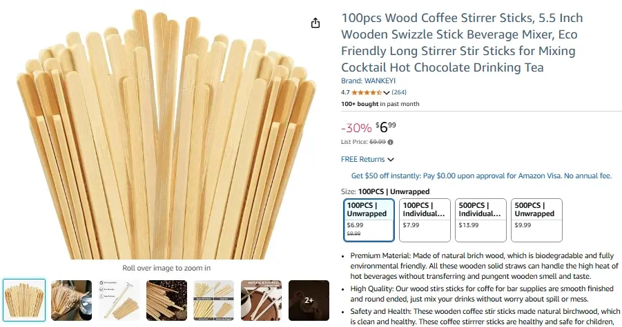 Palitos agitadores de café de madera