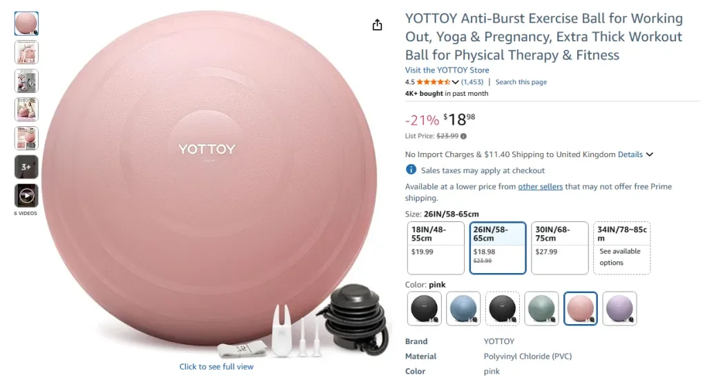 YOTTOY Anti-Burst Exercise Ball for Working Out, Yoga & Pregnancy