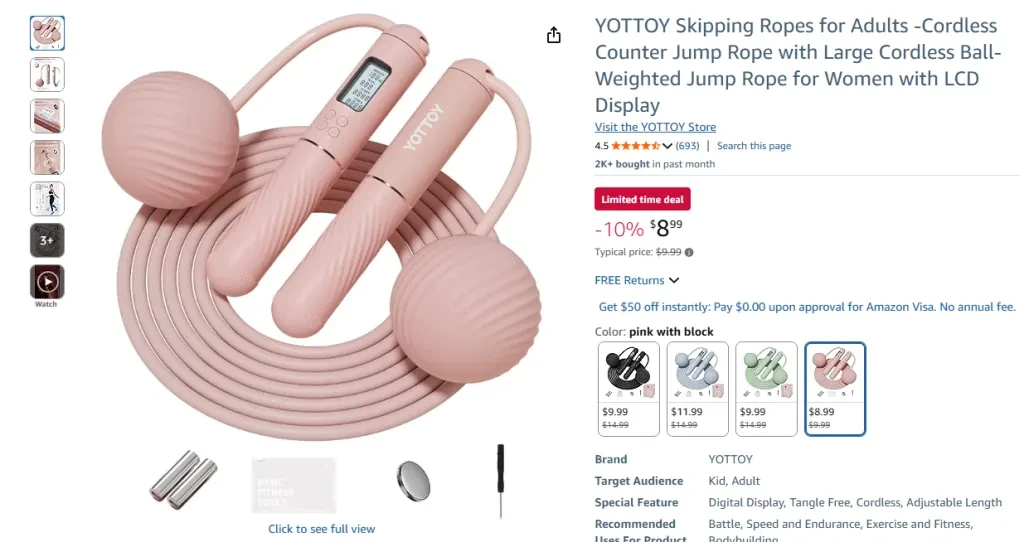 YOTTOY Cordless Weighted Skipping Jump Rope with Counter