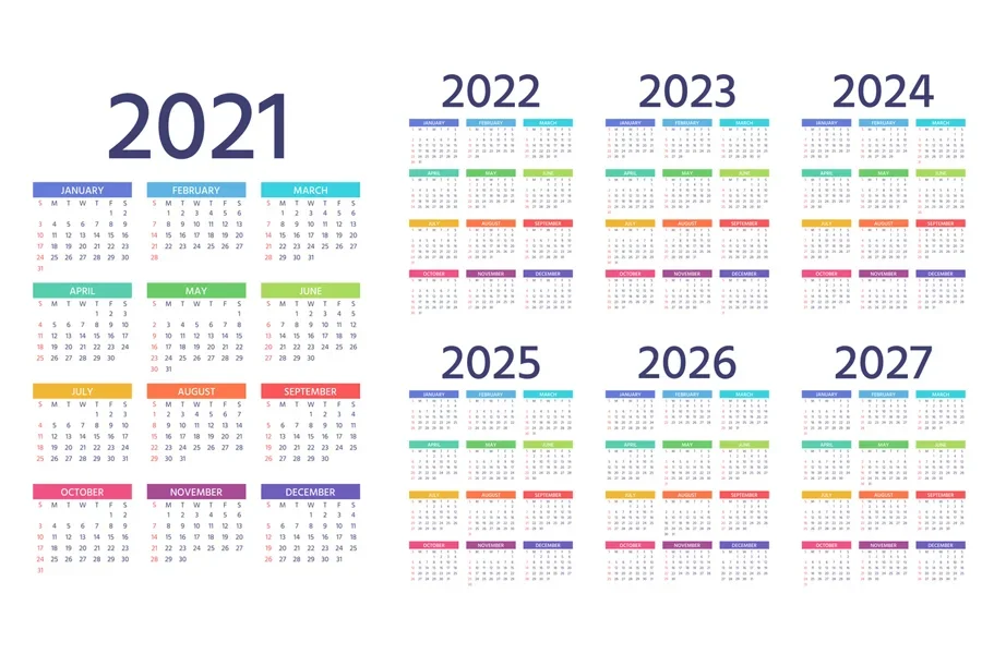 Year template of pocket and wall calenders