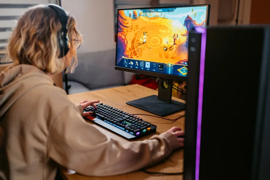 Young woman gaming