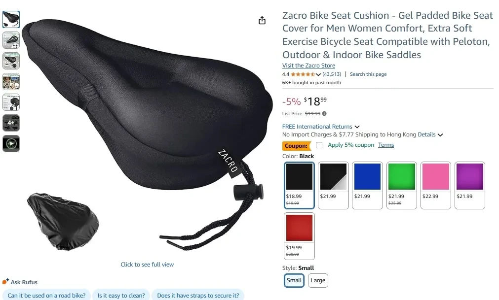 Zacro Bike Seat Cushion – BS031 Extra Gel Padded Cover for Exercise or Outdoor Cycling