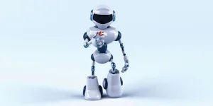 ein Roboter, der auf einem Bein steht