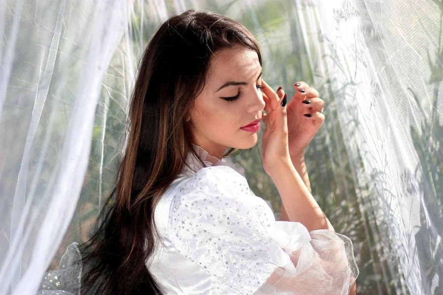 face, veil, white, beauty, long hair