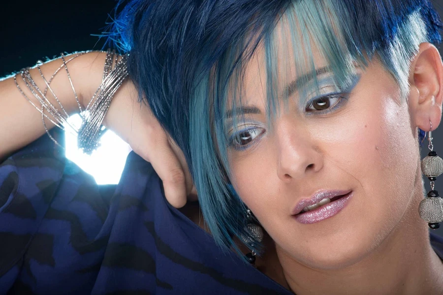 hairdressers, cut, colorimetry, hair, models, woman, face, blue hair
