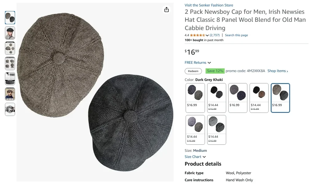 Lot de 2 casquettes gavroche pour homme, casquette irlandaise classique à 8 panneaux en laine mélangée