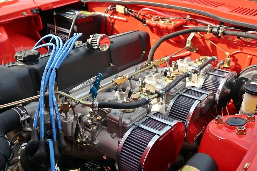 A close-up of a car engine