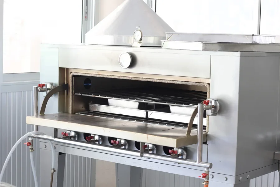 A commercial gas deck pizza oven