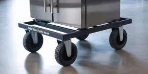 A fridge stand with lockable wheels