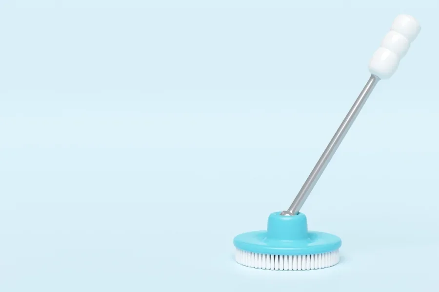 A handheld cordless scrubber on clean tiles