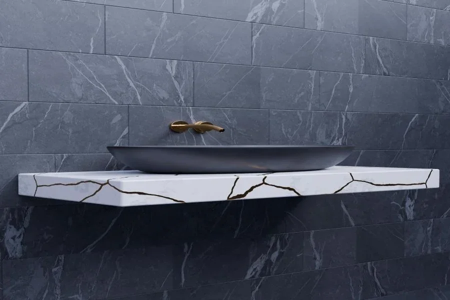 A high-tech washbasin on a marble counter