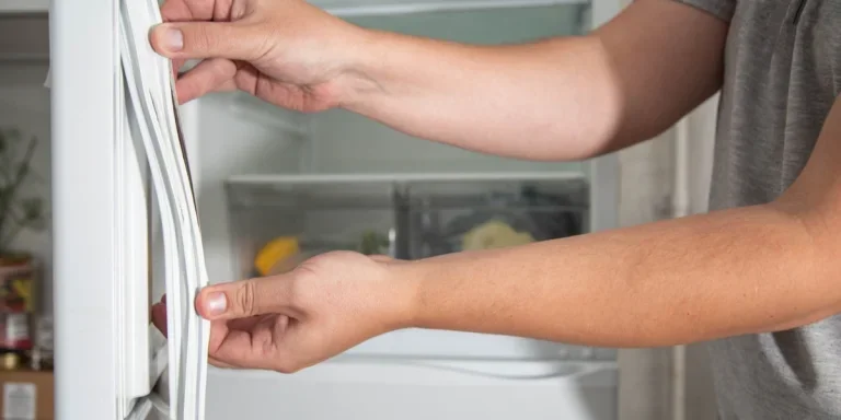 Мужчина тянет прокладку холодильника.