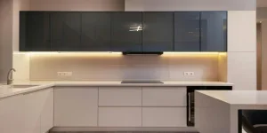 A modern kitchen with hardwired under cabinet lighting