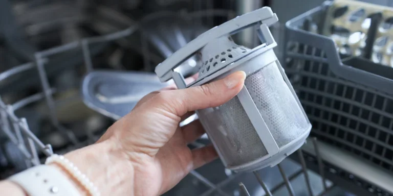 A person holding a dishwasher filter