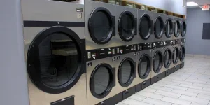 A stack of ventless dryers in a laundry room